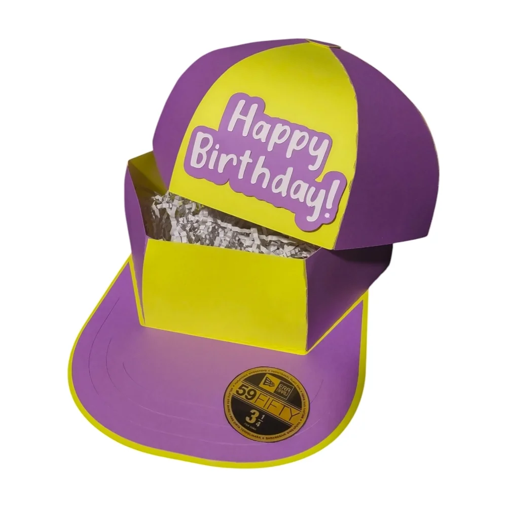 Purple and Yellow 'Happy Birthday' Party Hat Box